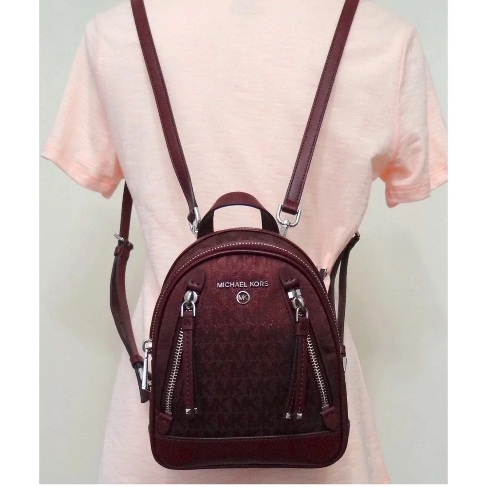 Michael Kors Rhea Extra Small‎ MK Logo Backpack Merlot Burgundy Convertible Bag